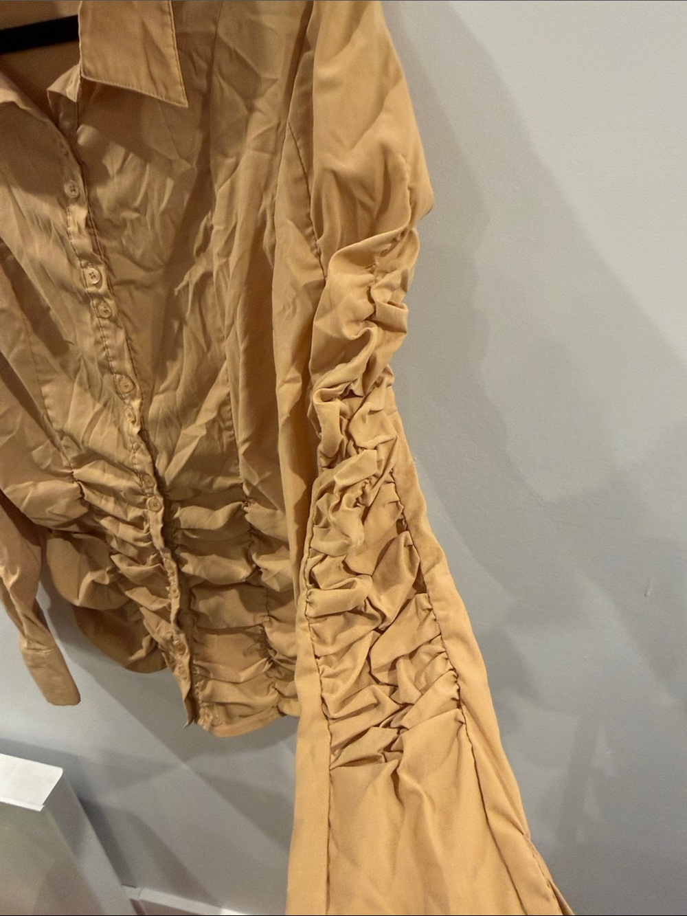 Mustard Ruched Button-Down Shirt - Picture 5 of 8